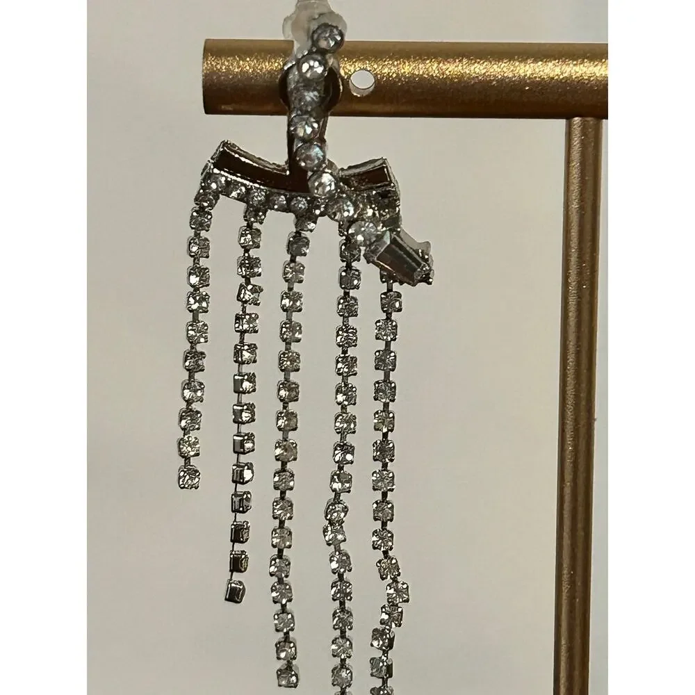 Silver Tone Bling Rhinestone Drop Dangle Earrings NWOT